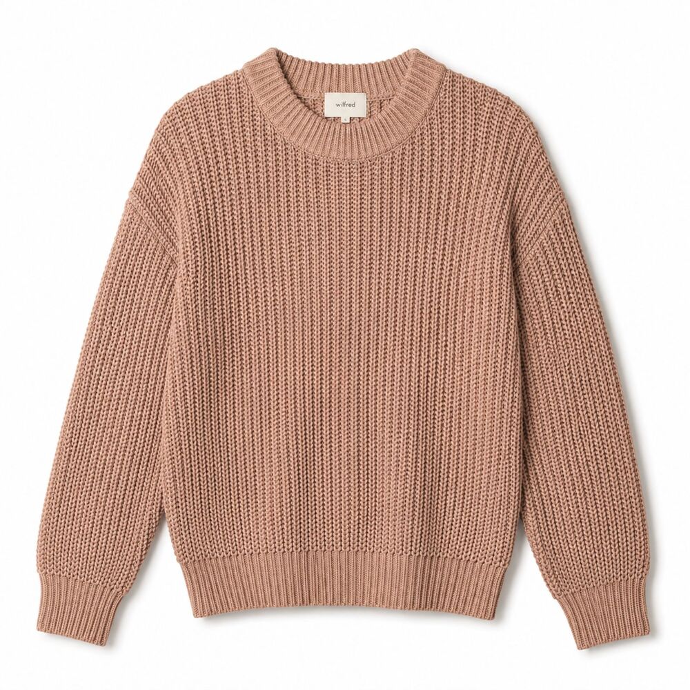 Wilfred Aritzia Chunky Knit Sweater Women's Large Beige Crewneck Cozy Oversized